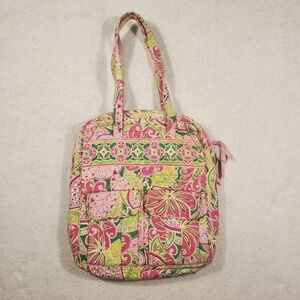 Vera Bradley Pinwheel Pink Retired Tall Zip Tote Quilted Floral Shoulder Bag